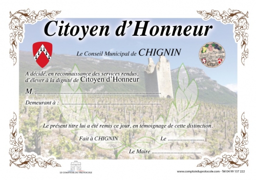 DIPLOME CITOYEN D HONNEUR AVEC CADRE VERRE 2