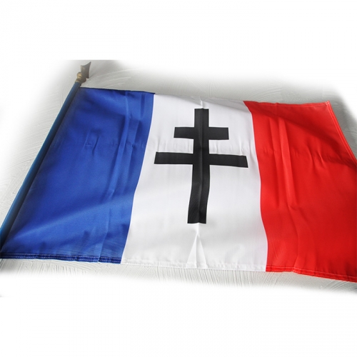 Drapeau CROIX DE LORRAINE FRANCE LIBRE avec hampe bois 2